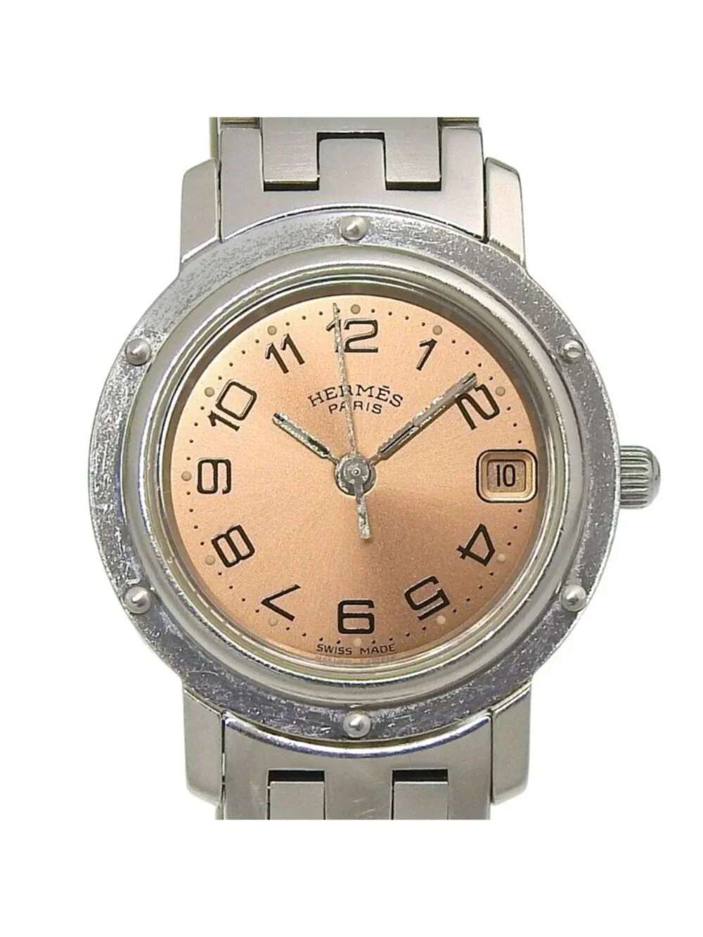 Hermes Clipper Stainless Steel Quartz Analog Display Brown Dial Watch